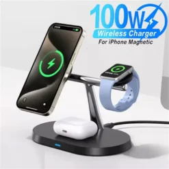 3-in-1 Wireless Charger Stand with Fast Charging for iPhone, Apple Watch, and AirPods