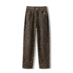Alternative view of Wide Leg Jeans for Women - Tan Leopard Print Casual Oversized Denim Trousers