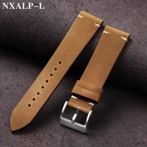Leather Watch Band with Handmade Stitching, Vintage Oil Wax Finish, for Omega and Seiko Smartwatches