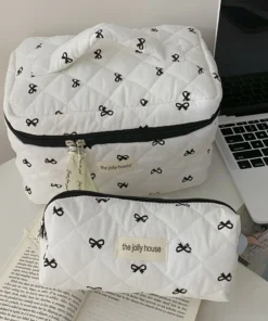 Alternative view of Fashion Cherry Tote Women Makeup Bag Portable Cute Ladies Cosmetic Toiletry Storage Pouch Handbag Cotton Quilted Zipper Bag