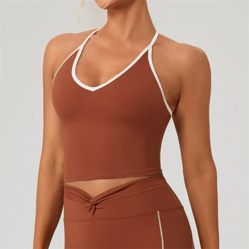Yoga Top with Chest Pad and Contrasting Color for Women's Fitness Training - Image 4