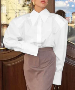 Alternative view of Linad Autumn Elegant White Puff Sleeve Shirt Office Lady Single-Breasted Woman Blouse 2025 Street Chic Turn Down Collar Tops