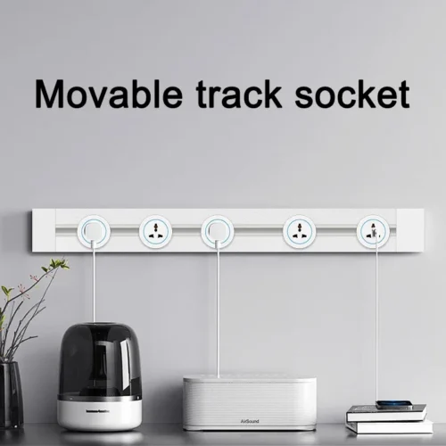 Track Socket Kitchen Wall Outlet, FR EU US UK Universal Standard Round Romovable Adapter Plug，Electrical Outlet with USB, white