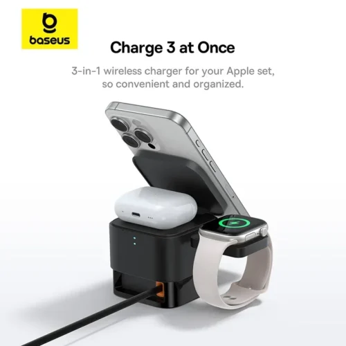 Alternative view of Baseus 3-in-1 Magnetic Wireless Charger Stand - 25W Fast Charging for iPhone and AirPods