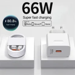 66W USB fast charger with Quick Charge 3.0 and Type-C cable for Huawei devices