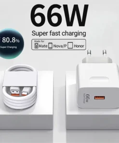 66W USB Fast Charger with Quick Charge 3.0 and Type-C Cable for Huawei Devices
