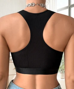 Alternative view of 1pcs Ribbed Sexy Women Camisole No Pad Heart Mesh Decor Tanks Fashion Underwear Lady Vest Breathable Crop Top Party Brassiere