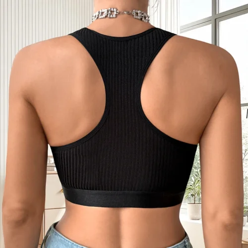 Alternative view of 1pcs Ribbed Sexy Women Camisole No Pad Heart Mesh Decor Tanks Fashion Underwear Lady Vest Breathable Crop Top Party Brassiere