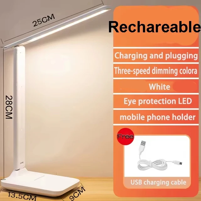 2026 Chargeable LED Table Lamp USB Color Stepless Dimmable Desk Lamp Touch Foldable Eye Protection Reading Night Light
