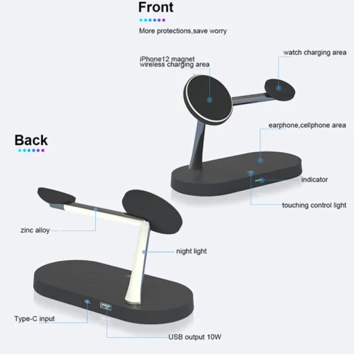 3-in-1 Wireless Charger Stand with Fast Charging for iPhone, Apple Watch, and AirPods - Image 4