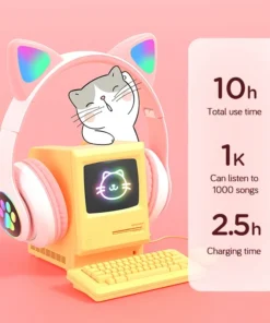 Alternative view of Flash Lamp Cute Cat Ears Headphone Bluetooth5.0 Stereo With Mic Support TF Card Wireless Kids Girl Earphone Birthday Gift