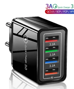 3A 4-Port USB Quick Charge Wall Charger - Portable Fast Charging Adapter for Mobile Phones