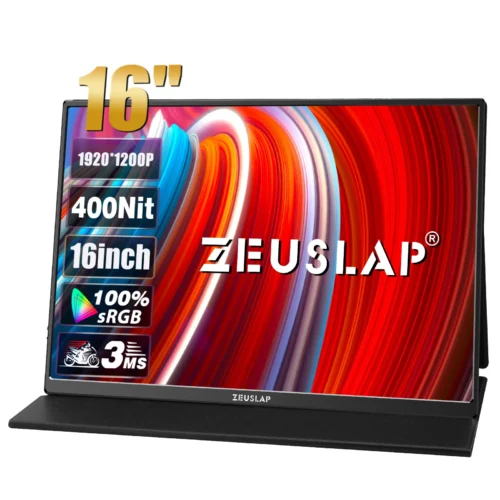 ZEUSLAP 16" Portable IPS Monitor with 100% sRGB - Travel Gaming Display for Laptops and Consoles