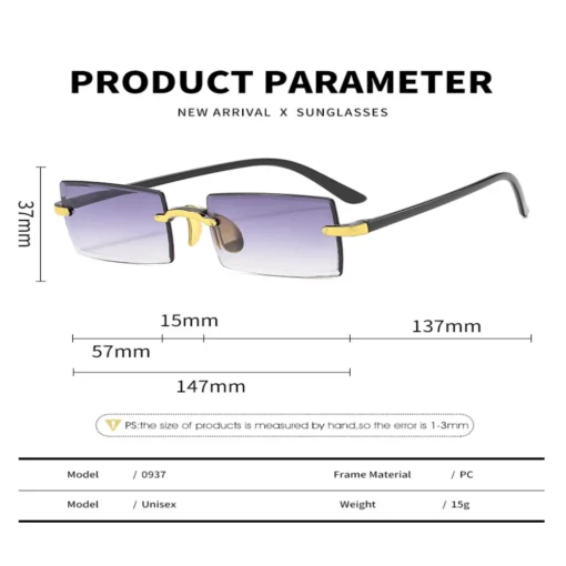 Frameless Sunglasses with Gradient Colour and Cut Edge Design for Ladies - Image 4