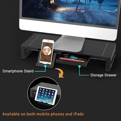 Alternative view of Monitor Stand Riser, With Foldable, Height Adjustable Computer Stand, Desk Shelf Riser with Storage Drawer &Tablet Phone