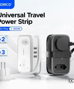ORICO EU Plug Power Strip with 2AC 3USB Port with 1.1M Extension Cable 5-In-1Travel Smart Socket for Home/Travel Save Space