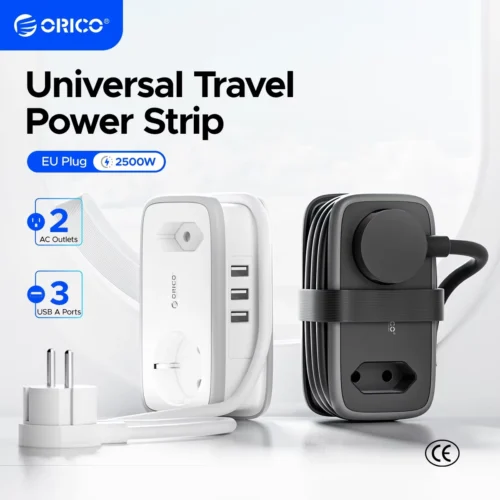 ORICO EU Plug Power Strip with 2AC 3USB Port with 1.1M Extension Cable 5-In-1Travel Smart Socket for Home/Travel Save Space