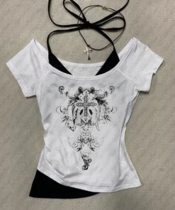 Y2k Aesthetic pattern Vintage Basic Tees Ladies Clothes Retro Graphic Top Short Sleeve Casual T Shirt for Women Millennium style