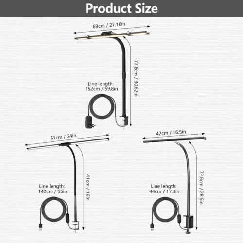 Alternative view of Home Office LED Desk Lamp Double Head Stepless Dimming Eye-Caring Reading Lights 3 Color Mode Flexible Adjustable PC Table Lamps