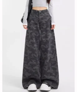 Alternative view of Trendy Brand Girls High Waist Camouflage Jeans Women Baggy Straight Leg Denim Trousers Lady Korean Fashion Cargo Pants