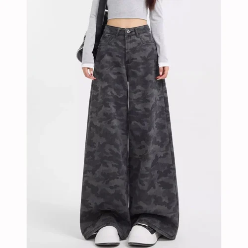 Alternative view of Trendy Brand Girls High Waist Camouflage Jeans Women Baggy Straight Leg Denim Trousers Lady Korean Fashion Cargo Pants