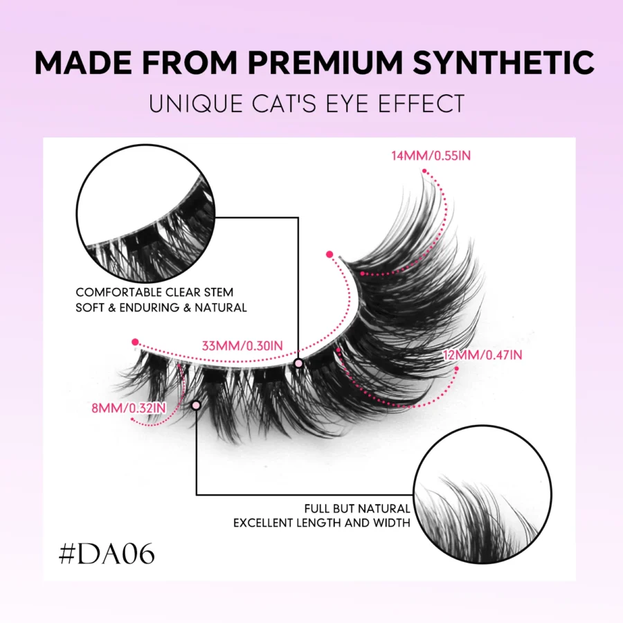 LASVIREY Fluffy Cat Eye Lashes Natural Mink Lashes Clear Band Natural Fluffy D Curl Lashes Extension Full Strip False Eyelashes - Image 6