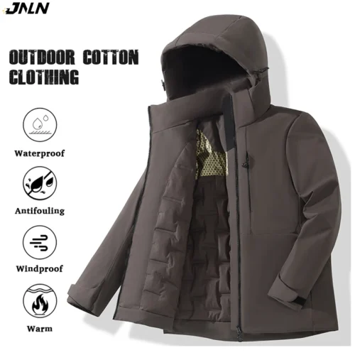 JNLN Unisex Waterproof Fleece Jacket - Windproof Thermal Raincoat for Hiking and Camping