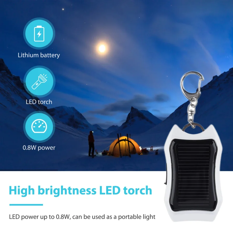 "Keychain Solar Power Bank with LED Light - 950mAh Backup Charger for Travel and Hiking" - Image 3