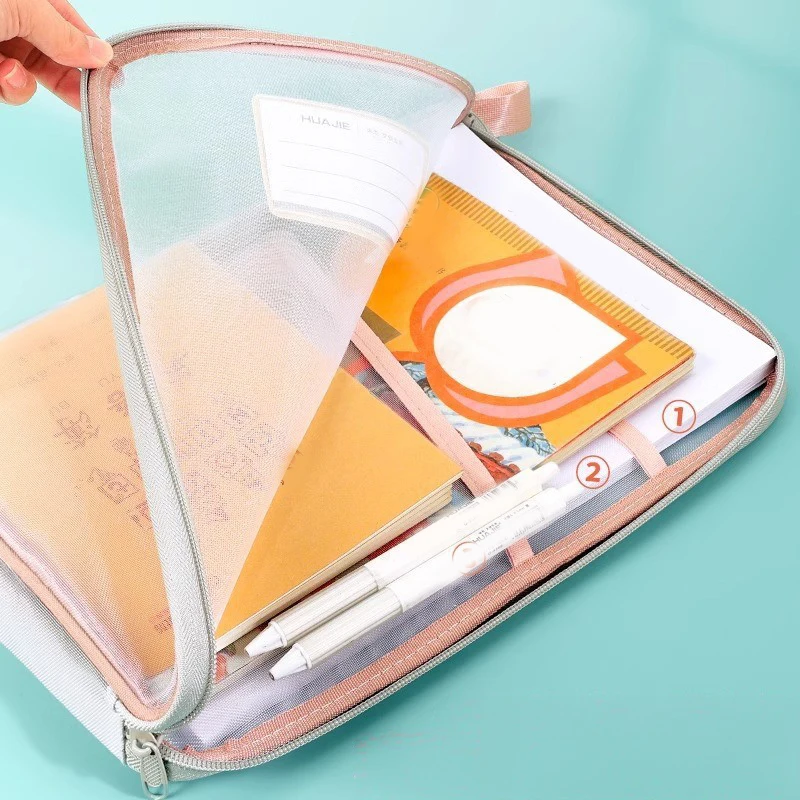 A4 Double-Layer Mesh Zipper Storage Bag - Large Capacity Organizer for School and Office Supplies - Image 3