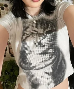 Alternative view of Harajuku Animal Print Crop Top Basic White Short Sleeve Crewneck T-shirt Women Casual Slim-fitting Tees Lady y2k Vintage