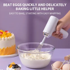 Rechargeable Handheld Electric Egg Beater with Powerful Motor for Baking and Cream Mixing