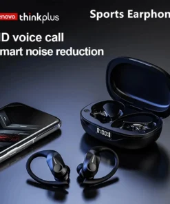 Lenovo LP75 Wireless Sports Earphones - Bluetooth 5.3, Hi-Fi Stereo Sound, LED Power Display