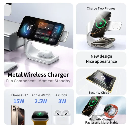 4-in-1 Wireless Charger Stand with 15W Fast Charging for iPhone, AirPods, and Apple Watch - Image 5