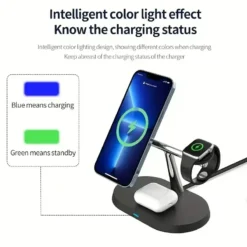 Alternative view of Magnetic Fast Wireless Charger Station with 3-in-1 Design for iPhone, Apple Watch, and AirPods