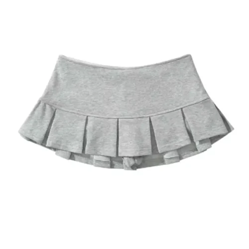 Mooyufon Women's Light Grey Mini Skirt - Vintage A-Line Pleated Design
