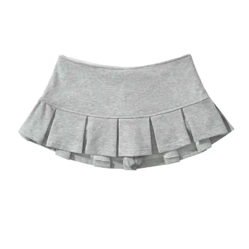 Mooyufon Women's Light Grey Mini Skirt - Vintage A-Line Pleated Design