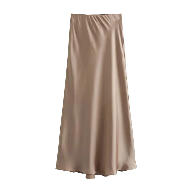 High Waist Satin Midi Skirt - Elegant Black Long Skirt for Women - Image 5