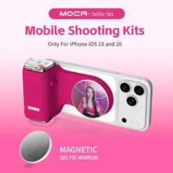 iPhone Shooting Grip with Detachable Bluetooth Remote and Optional Fill Light for Cameras