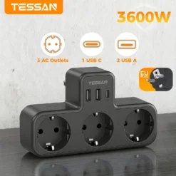 USB Wall Power Strip with 6-In-1 Design, 3 AC Outlets for Home and Office Use