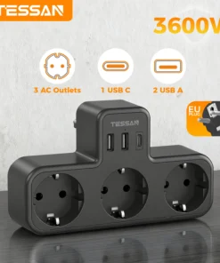 Multiple EU Standard USB Socket Wall Power Strip 6-In-1 Plug Socket with 3 AC Outlets Adapter Wall Charger for Home Office