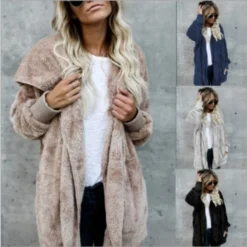 Alternative view of Oversized Hooded Fleece Cardigan Jacket - Warm Solid Color Outerwear for Women