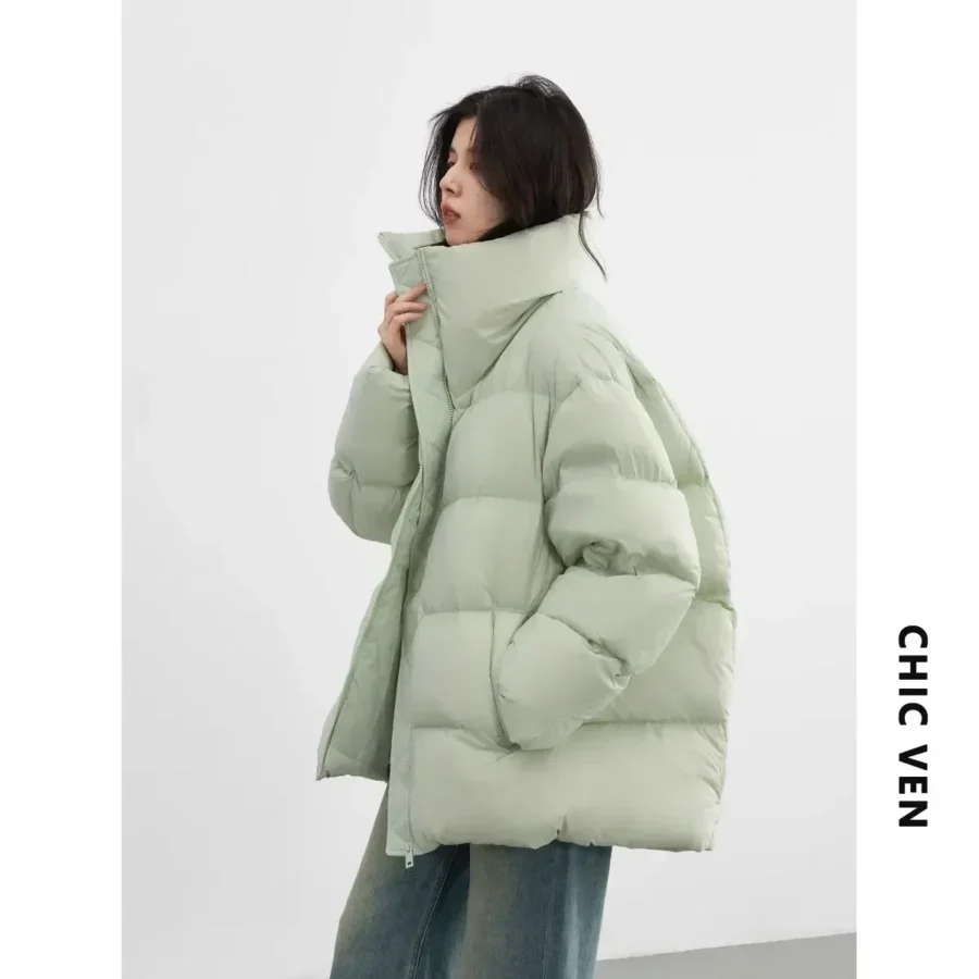 Chic Ven Women's Lightweight Down Jacket - Long Sleeve, Warm Winter Coat, Solid Color - Image 6