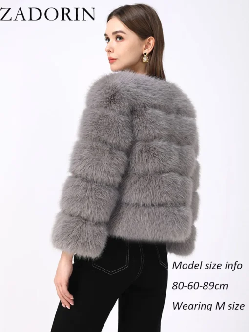 Faux Fur Coat + Elegant Fluffy Design + Short Black and White Jacket + Women's Winter Clothing - Image 4