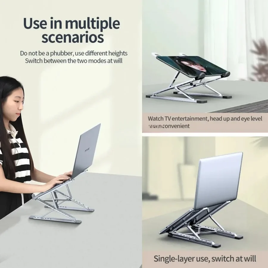 N8 Adjustable Aluminum Laptop Stand - Foldable Design for MacBook and Tablets - Image 4