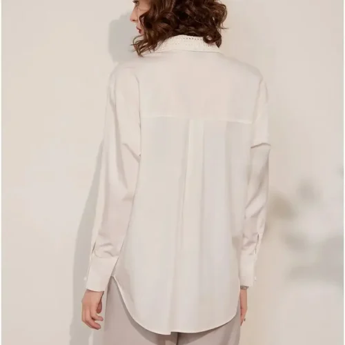 Alternative view of LOUIS YAO Women Shirt 2024 Spring Hollow Out Lace Blouses Turn Down Collar Long Sleeve Elegant Casual Loose White Shirt