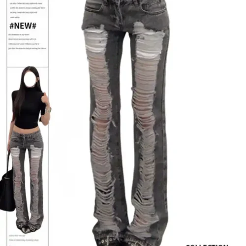 Alternative view of Women's Grey Ripped Skinny Jeans - Vintage Y2K Style