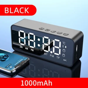 Bluetooth Alarm Clock Radio with Portable Subwoofer and Lamp Speaker for Home Use - Style B Black