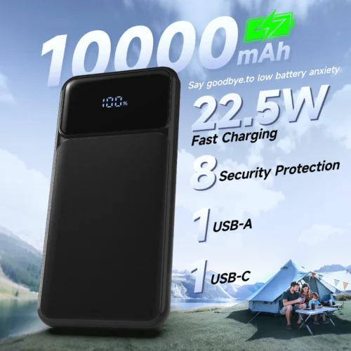 10000mAh Fast Charging Portable Power Bank with USB-C & USB-A Ports for Phones and Tablets