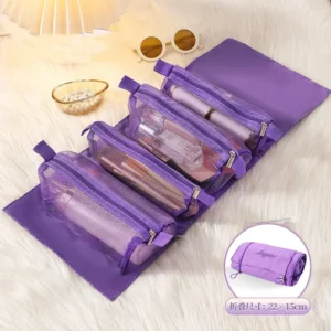 Large Capacity 4-in-1 Cosmetic Bag for Travel with Multiple Compartments for Organized Storage - Purple
