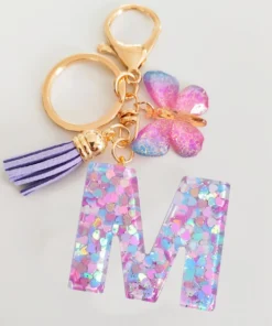 Alternative view of Fashion butterfly fringe initial keychain Drop glue Blend sequin A-Z26 letter keychain Cute Ladies Student Bag Accessory Gift
